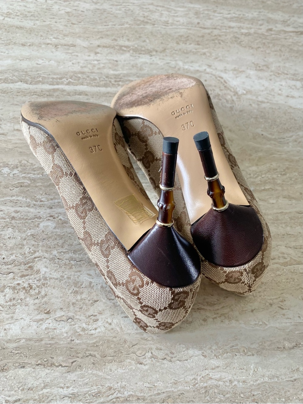 Gucci GG Canvas Pointed-Toe Pumps in Beige and Brown - Picture 8 of 10